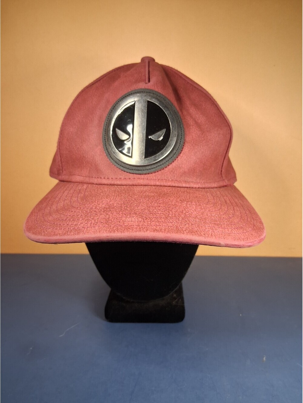Deadpool Marvel Baseball Cap Red Imitation Leather Metal Logo Snapback Hat